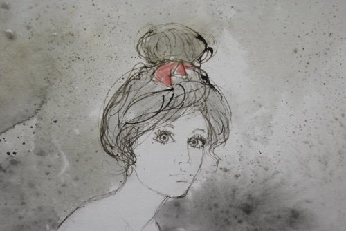 [真迹] [正光画廊] 夏洛瓦女性肖像 法国画家, 以流畅柔和的笔触描绘女孩和妇女的形象。水彩画创作于1972年*, 绘画, 水彩, 肖像