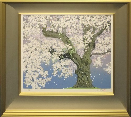 This is a magnificent cherry blossom in Takayama City, Gifu Prefecture. The cherry blossoms are beautiful no matter when you see them! Chinami Nakajima's woodblock print Shorenji Temple's Shogawa Sakura Produced in 2005 [Seiko Gallery], Artwork, Prints, Silkscreen