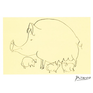 パブロ ピカソ 雌豚 と 子豚 ドローイング Pablo Picasso ポストカード フランス 製 グリーティングカード 絵はがき 雑貨