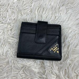 【現行】PRADA プラダ 二つ折財布 フラグメントケース カードケース 名刺入れ サフィアーノレザー 金ロゴ フラップ　コンパクト