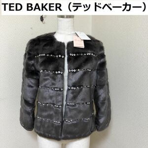 タグ付き TED BAKER（テッドベーカー）レディース ファーコート　ショートコート エコファー ノーカラー グレー