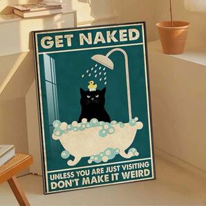 A4 黒猫　風呂　ミニファブリックアート　布ポスター