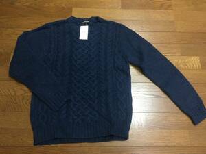 [ unused goods *55%OFF] Three Dots (Three Dots) cable knitted crew neck navy size L regular price 33000 jpy 