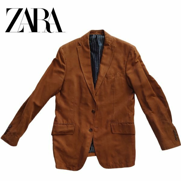 ◆美品 送料無料◆ ZARA ザラ フェイクレザー ブレザー テーラード ジャケット ブラウン 茶 メンズ Mサイズ EUR 50 USA 40 MEX 50 