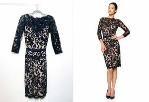 【東京より発送】◆新品◆TADASHI SHOJI タダシショージ ベルト付 レース ワンピース / ドレス ブラック ベージュ（サイズ 8 ）