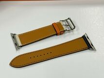 ☆即決 ほぼ未使用 Apple Watch HERMES ヴォー スウィフト インディゴ クレ オレンジ シンプルトゥール 45mm 44mm レザーバンド 042_画像4