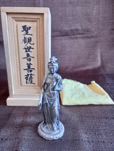 ☆原型 高村光雲作 聖観世音菩薩 仏像 銀製 197g 刻印あり 高さ12㎝ 共箱 骨董 美術品