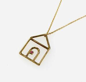 ALIITA アリータ ハウス ネックレス K9 YG 375刻印 Casita Pura Necklace ルビー 家 モチーフ イエローゴールド 箱付き