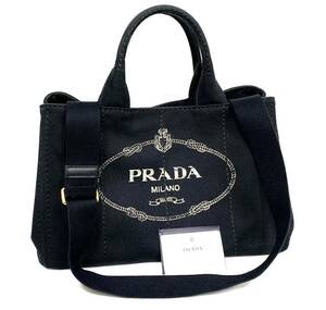 PRADA プラダ CANAPA カナパ 2WAY ハンドバッグ ショルダーバッグ 鞄 キャンバス 黒 BN2642 ショルダーストラップ付き ギャランティカード