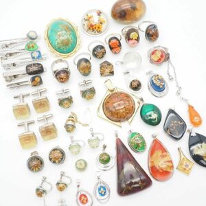 (T0102) 1円 昭和レトロ 水中花 アクセサリー 約270g 大量 セット ペンダントトップ イヤリング ブローチ 指輪 等 まとめて