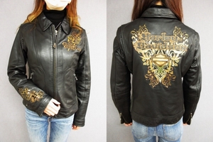 S ハーレーダビッドソン レディース「Golden Arabesque」牛革 レザージャケット ライダース インナーライナー付き Harley-Davidson 女性