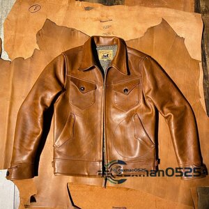 トップクラス Horween レザージャケット 天然柄 シングルライダース 革ジャン 牛革 本革 バイクレザー アメカジ 経年変化 S～4XL