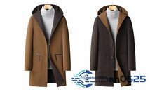 メンズコート ロングコート フード付き ウールコート 紳士 ビジネスコート 厚手 リバーシブル チェスターコート ブラウン M~4XL_画像4