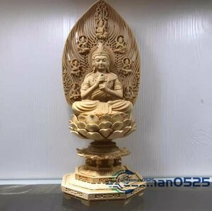 上品 総檜材　仏教工芸品　木彫仏教　精密彫刻　仏師で仕上げ品 釈迦牟尼仏像　檜木 高約31cm