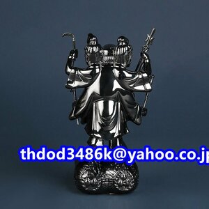 「密教法具 寺院用仏具」極上品 三面出世大黒天 芸術品 置物 真鍮製 磨き仕上げ 高さ12cm