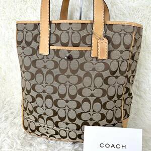 【希少】1円〜 COACH コーチ トートバッグ 7069 ベージュ×ブラウン系 キャンバス×レザー シグネチャー COACH