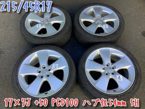 30プリウス 純正 アルミ 17インチ ツーリング タイヤホイール 4本 215/45R17 GY 2019年 ZVW30 シルバー 17×7J +50 100 54mm 5H 棚T-5