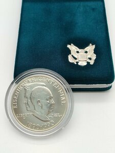 海外銀貨 アメリカ銀貨 アイゼンハワー 1ドル 1990 シルバーコイン モダン ケース付き 34g(ケース込み) 1オンス 美品 現状渡し J121-10