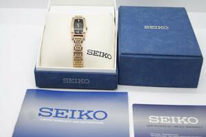 【美品 保障付 動作確認済】SEIKO Ledies Quartz Black Dial Gold Tone Watch 1N00-0KK0 セイコー クオーツ レディース 時計 #W444 