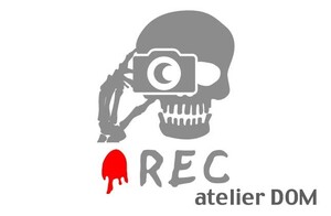 ドクロのドライブレコーダーステッカー ●REC [文字色：ライトグレー] 横9cm 縦12cm ドクロ スカル ガイコツ ドラレコ ステッカー