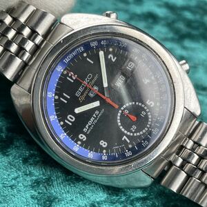 28☆ビンテージ精工舎SEIKO セイコー5 sports speed-timer 6139-6010 超希少 黒x青 バットマン スピードタイマー 機械式 自動巻 訪問買取品