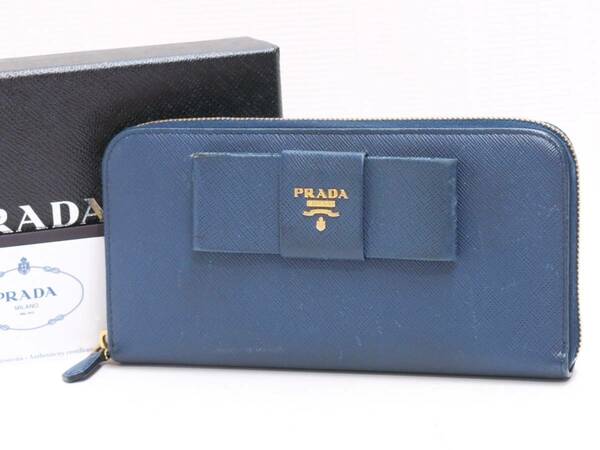 プラダ　サフィアーノ　ラウンドファスナー　長財布　ネイビー系　PRADA　18676807