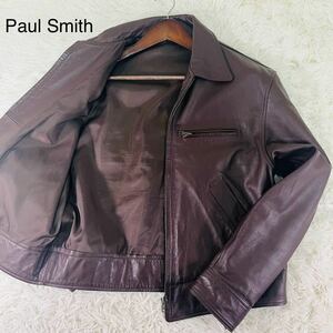 美品 Lサイズ ポールスミス ロンドン 【溢れ出る高級感】Paul Smith London シングル ライダースジャケット 牛革 カウレザー ブラウン