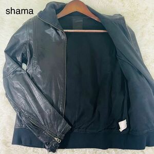 美品 L相当 shama シャマ シングル ライダースジャケット レザージャケット ブルゾン 本革 牛革 メンズ バイク 日本製 黒 ブラック 40