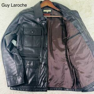 極美品 希少XLサイズ!! ギラロッシュ Guy Laroche ラムレザー レザージャケット テーラードジャケット 羊革 シープスキン 黒 ブラック LL