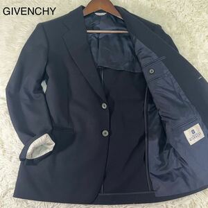 未使用級 S位 ジバンシー GIVENCHY テーラードジャケット ブレザー 2B ウール 100% 背抜き 無地 アウター メンズ 紳士服 ネイビー 濃紺 44B