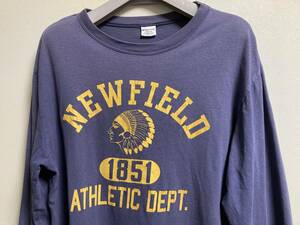 フェード◎ Champion チャンピオン XL カレッジ ロングスリーブ Tシャツ ロンT ネイビー ナス紺 NEWFIELD ATHLETIC DEPT.