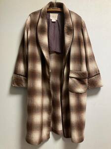 70s 80s 日本製 ヴィンテージ robe ロング ウール オンブレー ルームガウン シャドーチェック ショールカラー ルームウェア コート