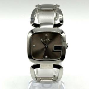 【極美品】GUCCI グッチ 125.4 スクエア 腕時計 3PD ダイヤ クォーツ Qz ブラウン文字盤 3針 ノンデイト SS スクエア