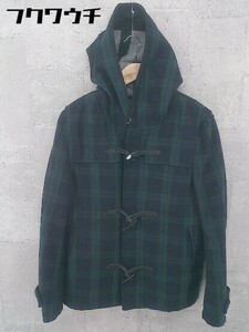 # BROWNY brownie check long sleeve duffle coat size L navy green men's 