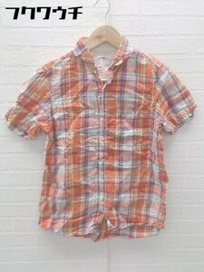 ◇ JOURNAL STANDARD relume リネン１００％ 半袖 チェックシャツ サイズ1 オレンジ ブルー メンズ