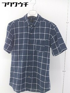 ◇ LOUNGE LIZARD ラウンジリザード チェック 半袖 シャツ サイズ2 ネイビー メンズ