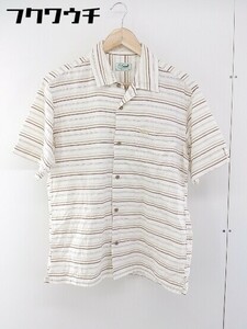 ◇ ◎ CROCODILE クロコダイル ボーダー 半袖 シャツ サイズM ホワイト ブラウン系 メンズ