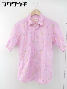 ◇ BEAMS ビームス 総柄　プリント 五分袖 シャツ サイズS ピンク　マルチ メンズ