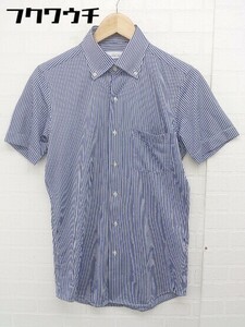 ◇ ◎ green label relaxing UNITED ARROWS ストライプ ボタンダウン BD 半袖 シャツ サイズS ネイビー ホワイト メンズ