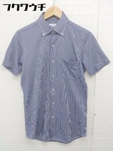 ◇ ◎ green label relaxing UNITED ARROWS ストライプ ボタンダウン BD 半袖 シャツ サイズS ネイビー ホワイト メンズ_画像2