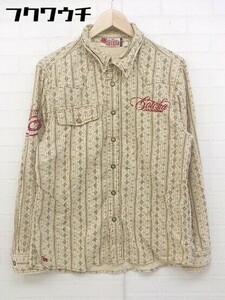 * GOTCHA Gotcha total pattern Logo embroidery long sleeve shirt size L beige Brown men's 