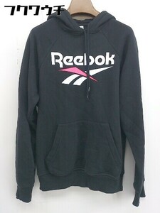 ◇ Reebok リーボック 裏起毛 ロゴ 長袖 プルオーバー パーカー サイズM ブラック メンズ