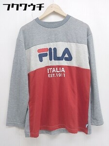 ◇ FILA フィラ ロゴ 薄手 長袖 トレーナー カットソー サイズL グレー レッド ネイビー系 メンズ