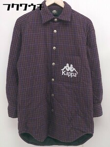 ■ GU ジーユー × KAPPA カッパ チェック 刺繍 ロゴ 中綿 ジャケット サイズXS ボルドー系 メンズ