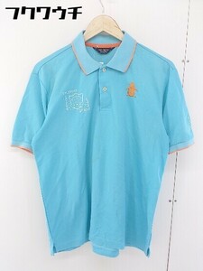 ◇ Munsingwear マンシングウェア 刺繍 プリント 鹿の子 半袖 ポロシャツ ゴルフウェア サイズ L ブルー メンズ