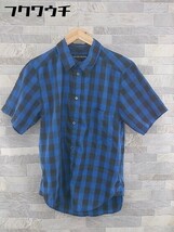 ◇ mercibeaucoup メルシーボークー ブロックチェック 半袖 シャツ サイズ3 ブルー ブラック メンズ_画像2