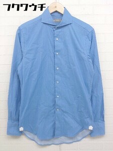 ◇ nano universe ナノユニバース ホリゾンタルカラー 長袖 シャツ サイズ38 ブルー メンズ