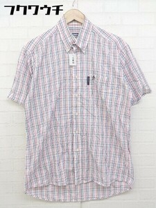 ◇ Munsingwear マンシングウェア チェック 半袖 シャツ サイズM ピンク系 マルチ メンズ