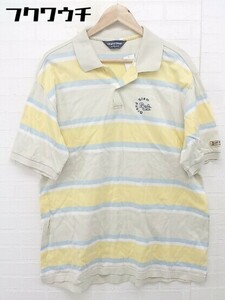 ◇ GRAND SLAM Munsingwear 胸ロゴ ボーダー 半袖 ポロシャツ サイズ3L イエロー系 メンズ