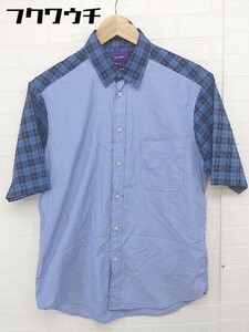 ◇ BEAMS ビームス チェック 切替 半袖 シャツ サイズS ブルー系 メンズ